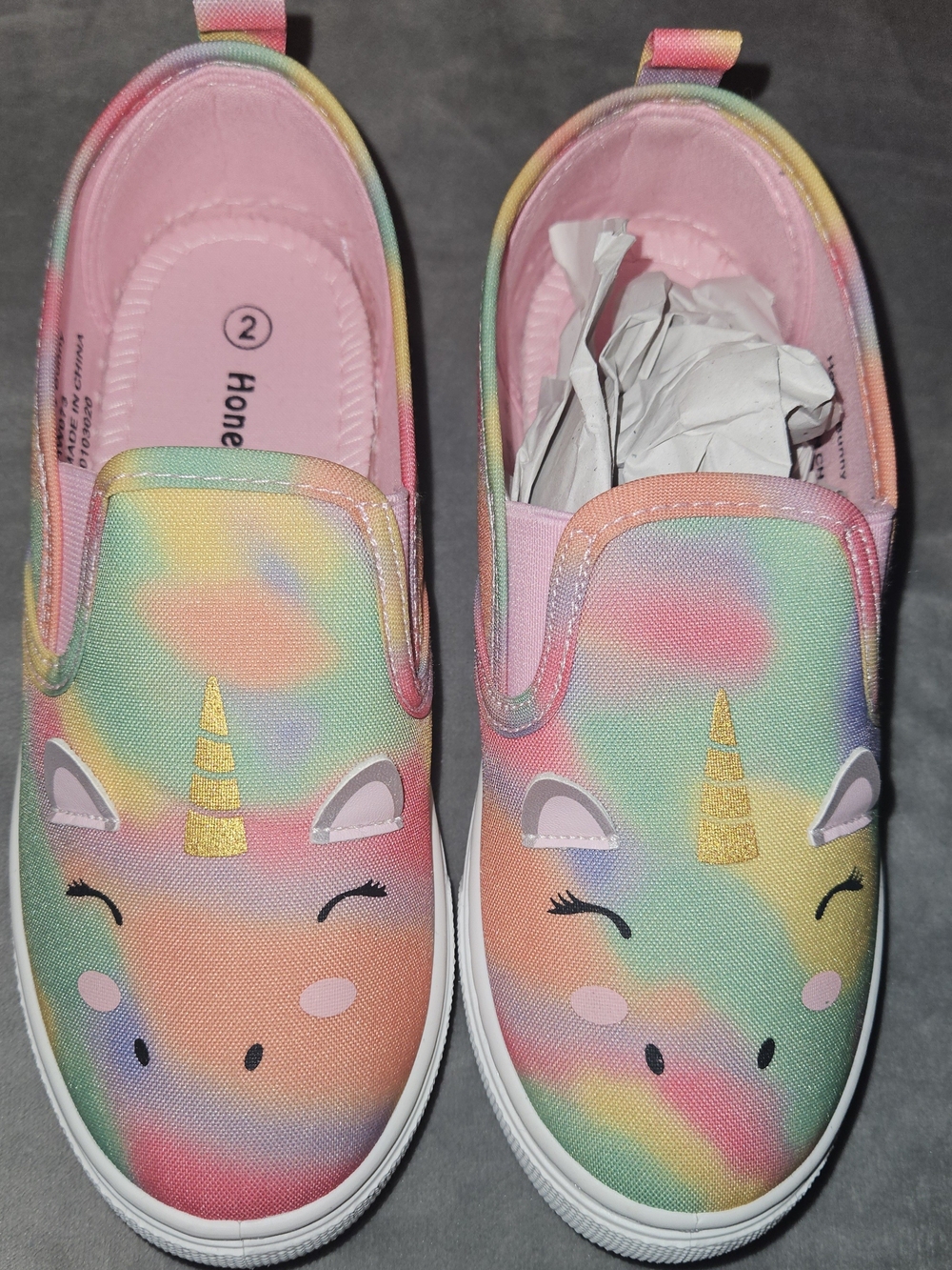 Girls' Pastel Rainbow Unicorn Slip-On Sneakers -